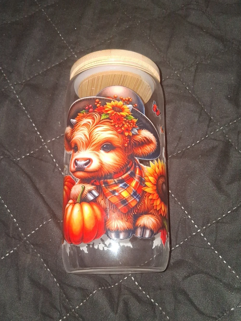 Autumn Harvest Glass Canister with Orange Farm Animal Illustration